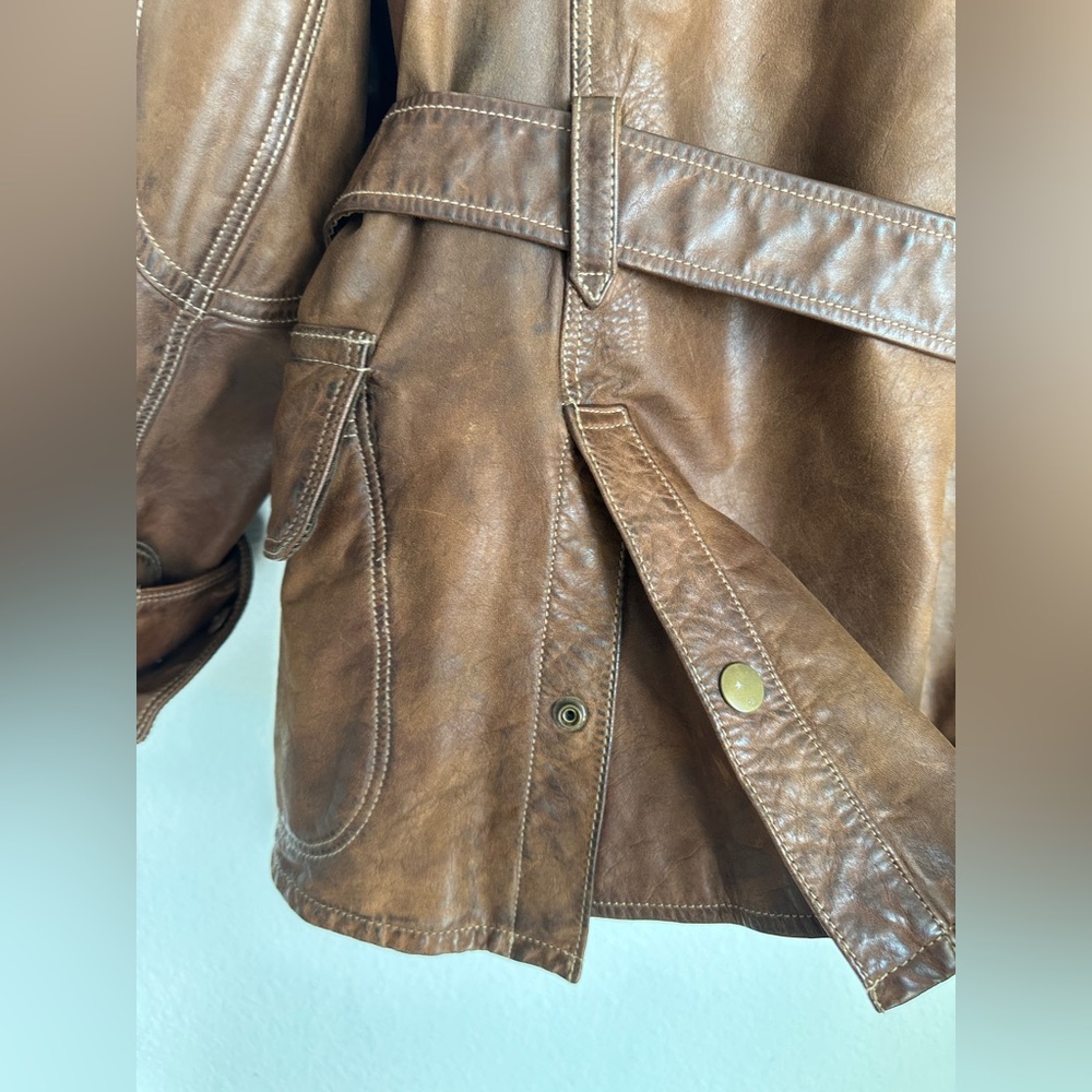 RARE Vintage Polo Ralph Lauren Brown Leather Jacket Biker Chore jacket hybrid XL - Picture 12 of 17
